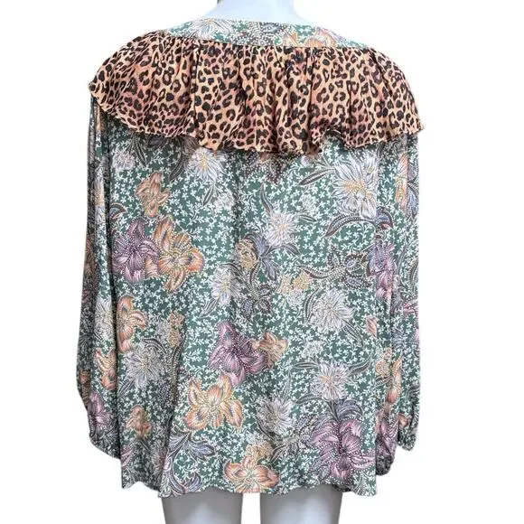 Kachel ANTHROPOLOGIE Mixed Leopard Floral Print Peasant Blouse Size 24 NWT - Picture 2 of 8